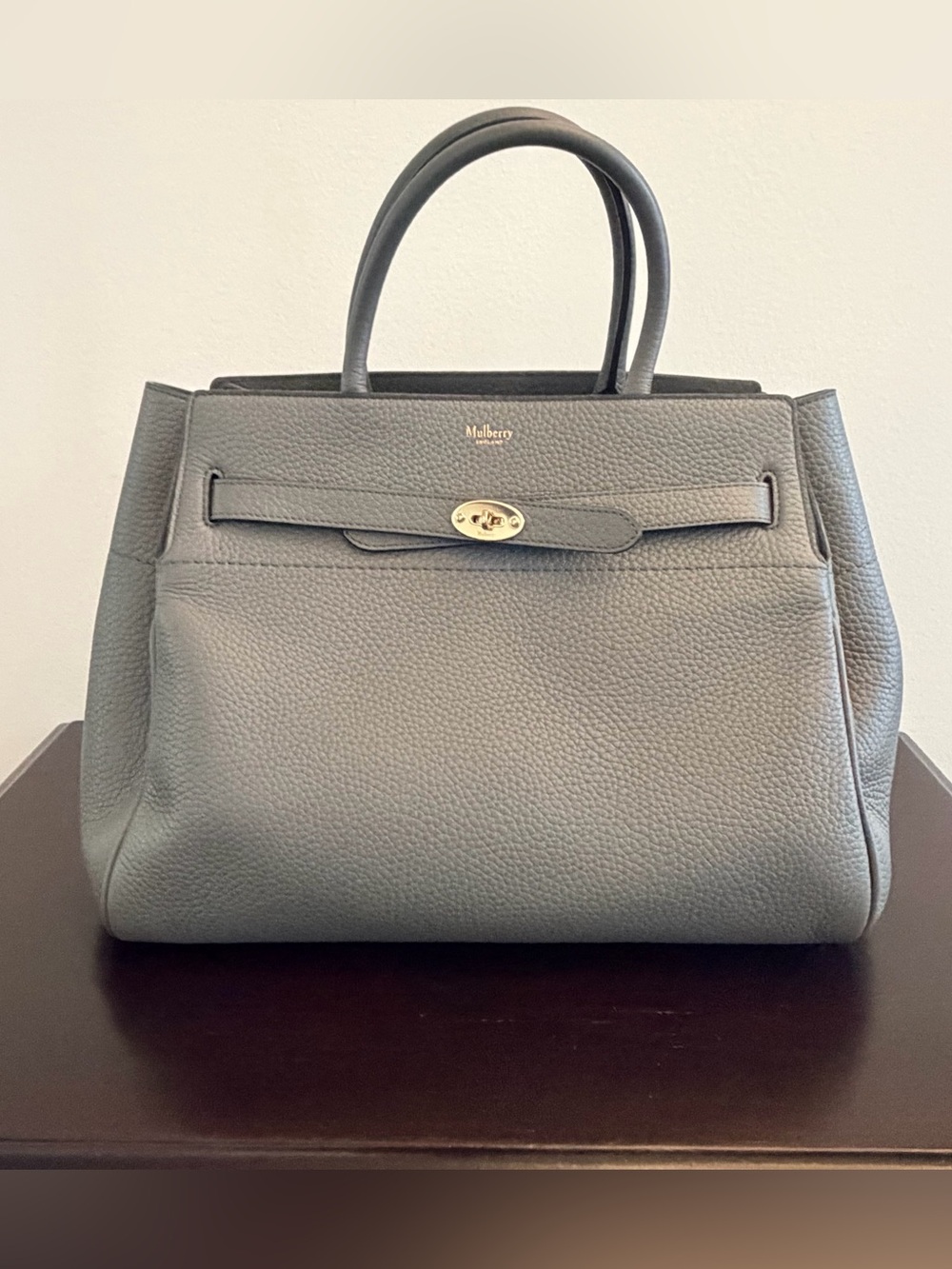 100% Authentic Mulberry Grey Pebbled Leather Belted Bayswater Bag